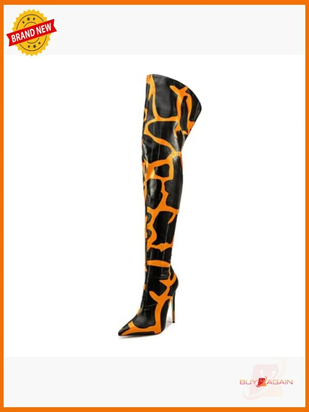 Thigh High Boots Over the Knee Pointed Toe Stiletto Heel Back Zip Animal Print